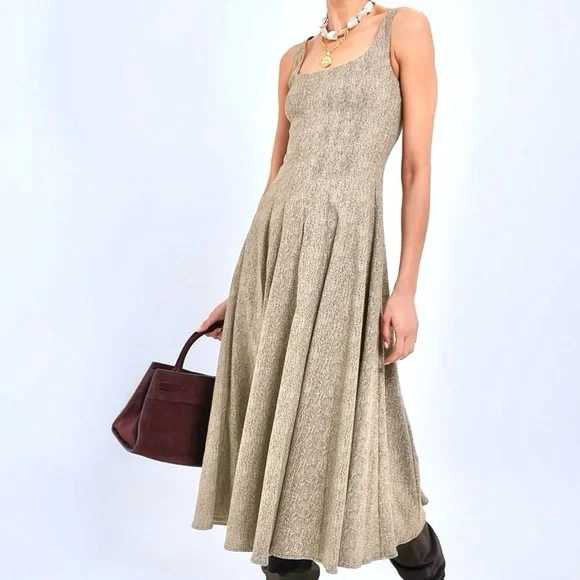 🌺🎉HP🎉🌺 NWT Staud Wells Midi Dress Mocha Herringbone - Picture 6 of 16